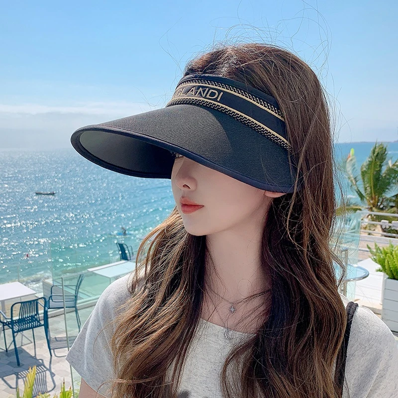 新款夏季新款遮阳防晒帽大檐遮脸防紫外线空顶帽户外防吹翻帽子女