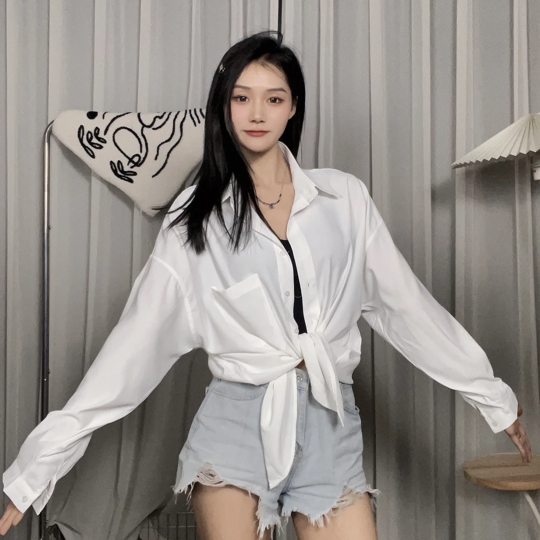 衬衫女春夏季2024新款纯欲宽松长袖港风韩版学院风设计感小众衬衣