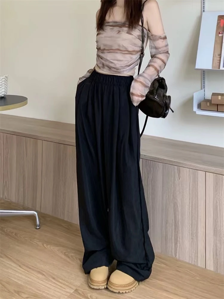 高腰显瘦休闲山本裤夏2024年新款宽松直筒垂感阔腿拖地长裤子