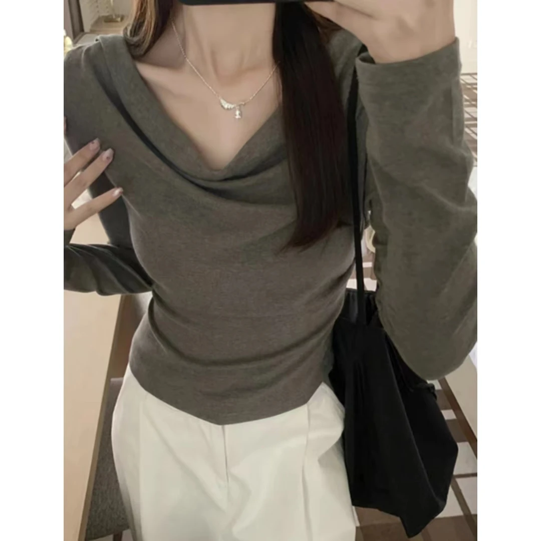 【青仓】（可多种穿法）加绒加厚上衣冬季纯欲长袖T恤辣妹露肩打底衫