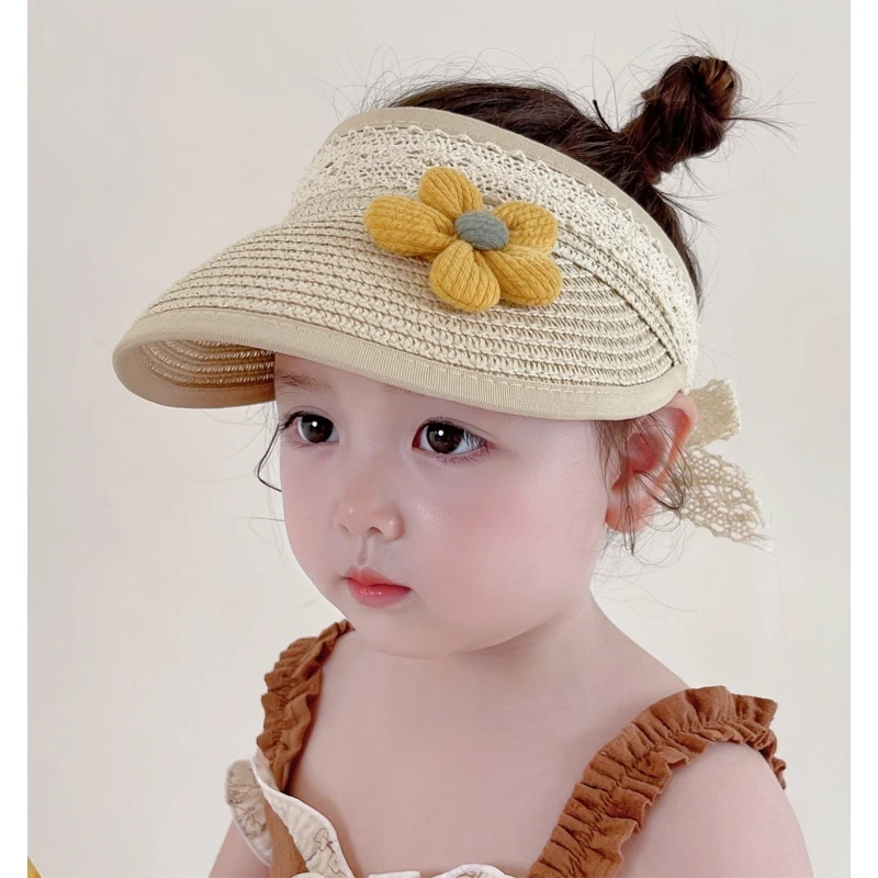 宝宝遮阳帽婴儿防晒帽儿童太阳帽夏季女童幼儿空顶帽蕾丝花朵公主