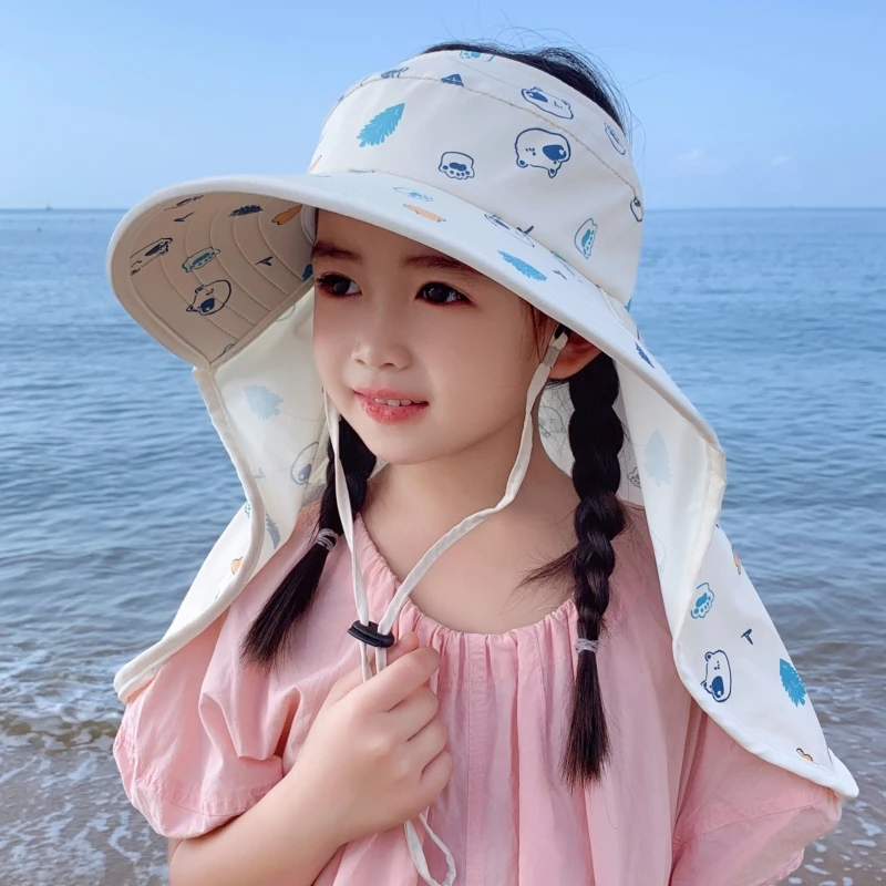 儿童遮阳帽夏季男女童大檐防紫外线空顶帽披肩护脖宝宝防晒太阳帽