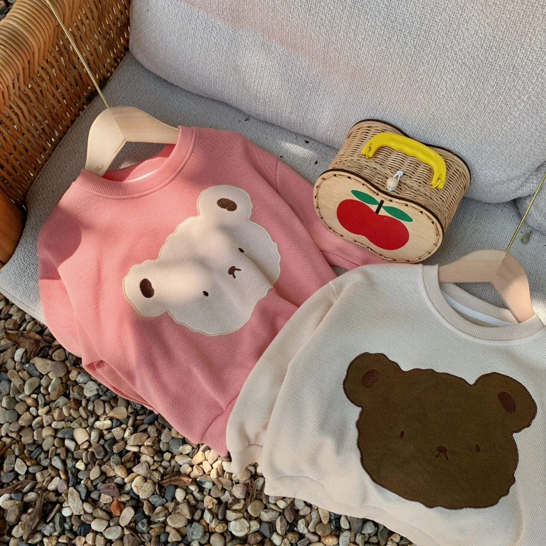【耀火专属】歪头熊森系奶萌穿搭高品质绣花儿童套头卫衣男女童秋款