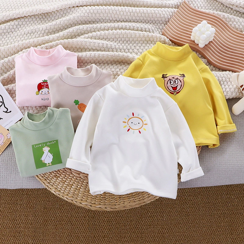 儿童德绒半高领保暖上衣宝宝百搭打底衫