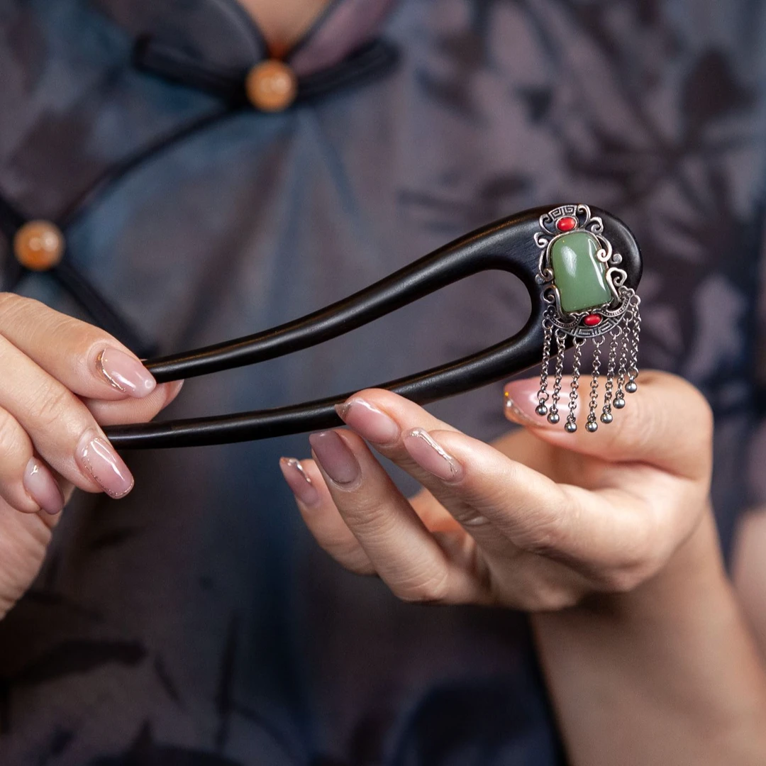 黑檀木手工发簪日常古典中国风盘发簪复古重工头饰古风生日礼品