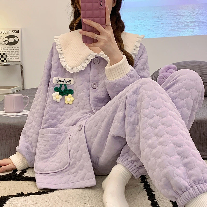 大码200斤秋冬季月子服11-12月份产妇空气棉网红孕妇睡衣冬天夹棉