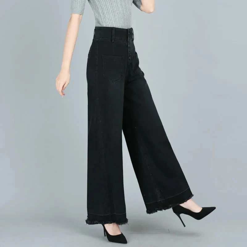 秋冬新款阔腿牛仔裤女2025宽松直筒高腰显瘦妈妈休闲黑色大脚裤子