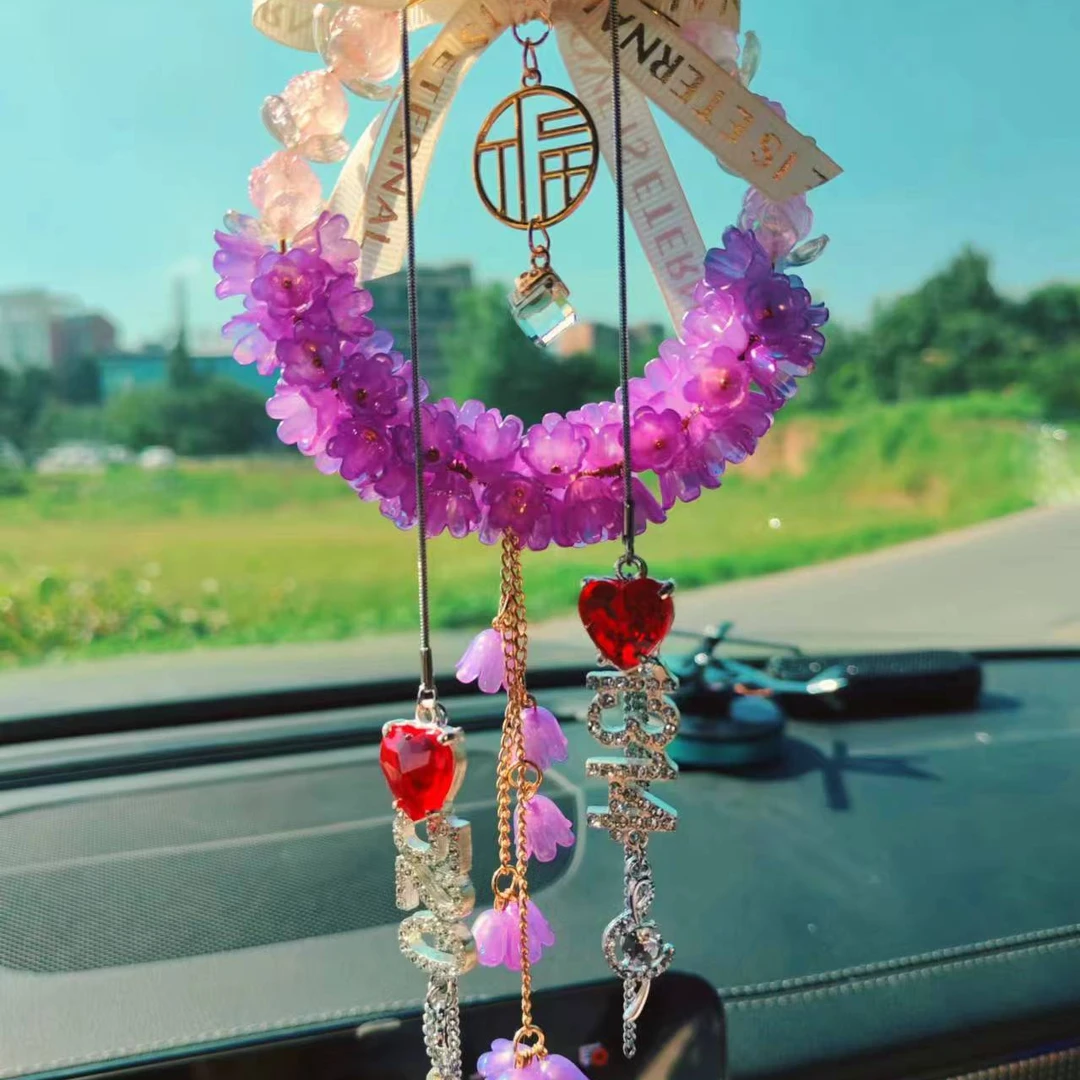新款夜光玫瑰铃兰花挂件镶钻520车载挂件后视镜清新少女风爆款