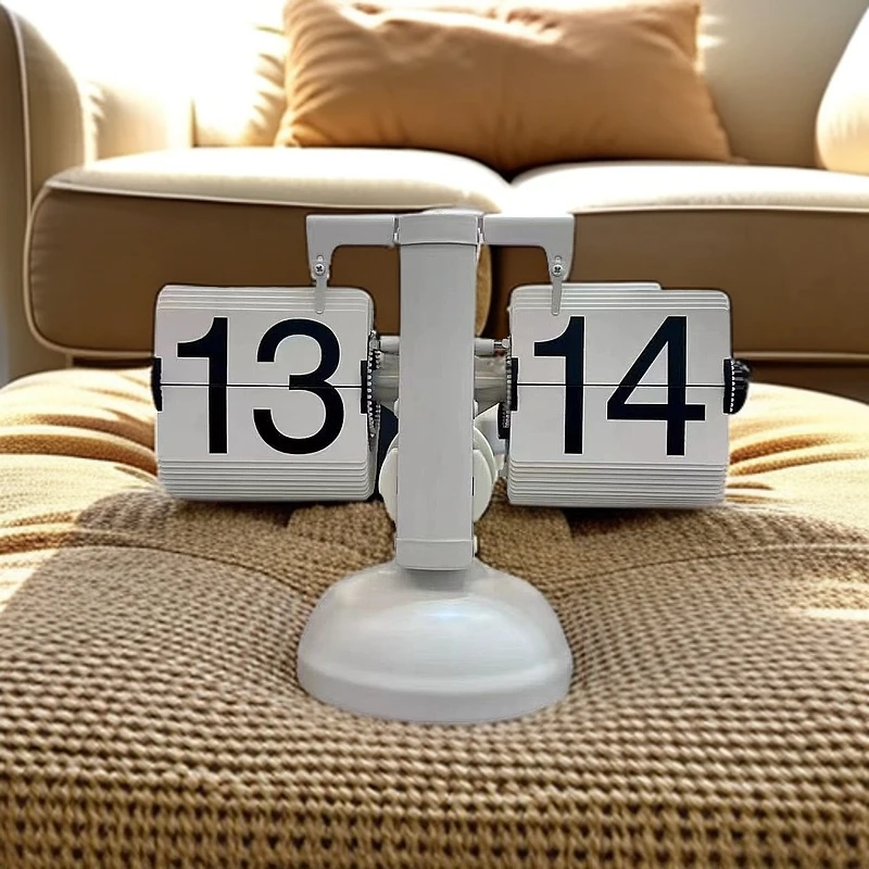 轻奢自动翻页时钟桌面摆件复古机械表摆台式数字钟表创意客厅装饰