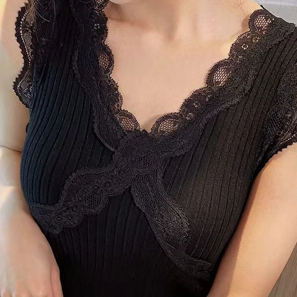 8827气质背心蕾丝拼接针织吊带显瘦修身内搭纯色V领性感时尚百搭