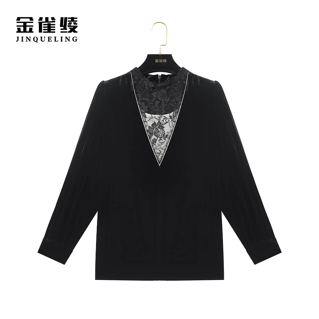 金雀绫【巴黎夜色】冬季新款桑蚕丝丝绒轻奢工艺小衫BS7071