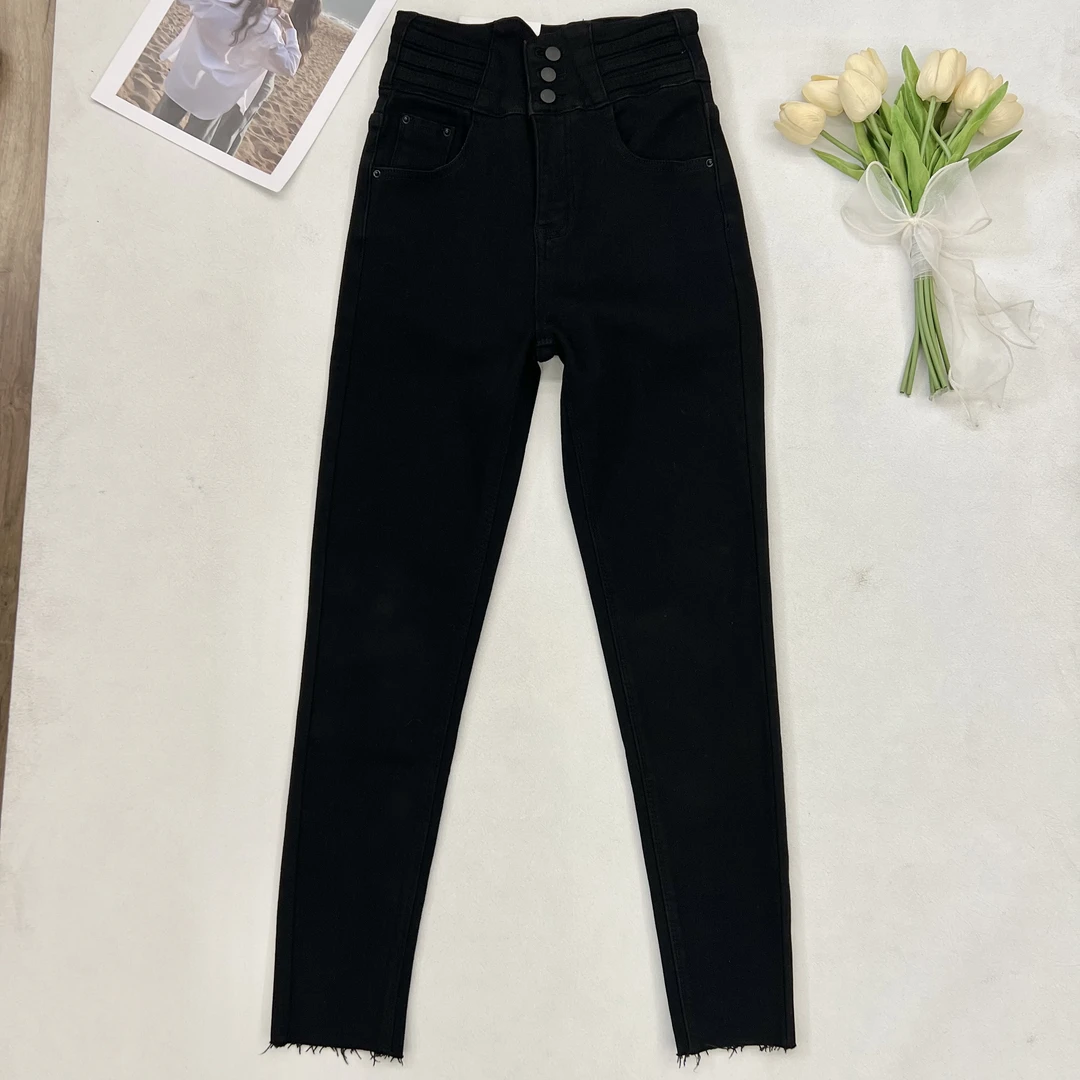 【叶子服饰】秋冬新款时尚显瘦休闲中高腰加绒中腰小脚裤1270