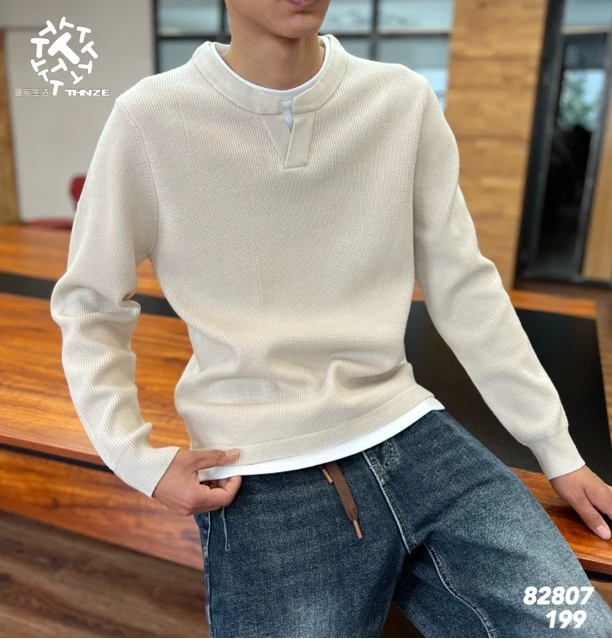 男士圆领套头假二件针织毛衣82807