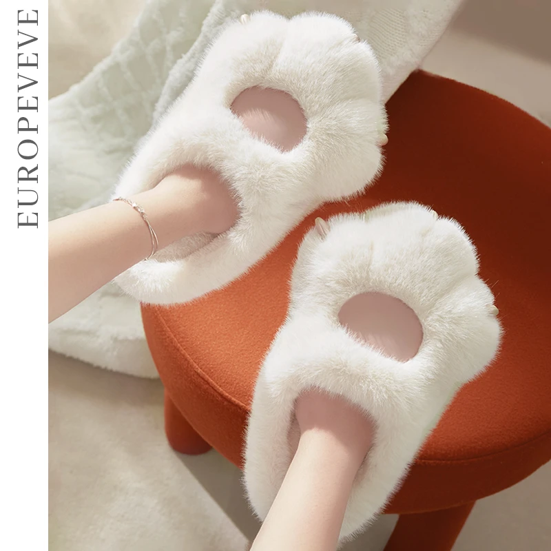 冬天萌趣熊爪可爱加厚棉拖鞋女秋冬季居家用室内保暖防滑软底厚底