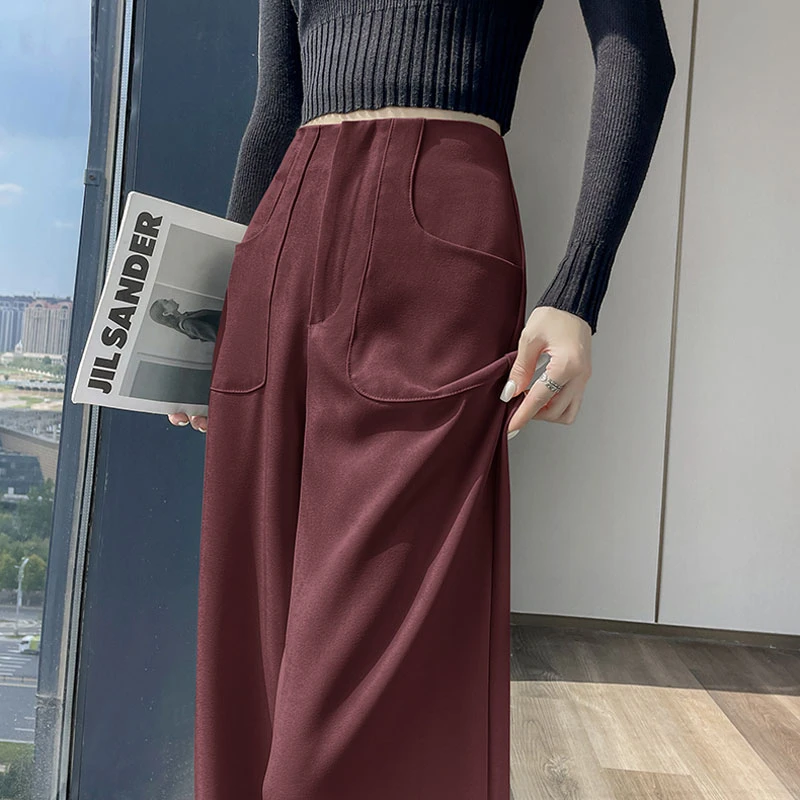 安可拉红西装阔腿裤女春秋新款高腰显瘦宽松休闲裤垂感直筒拖地裤