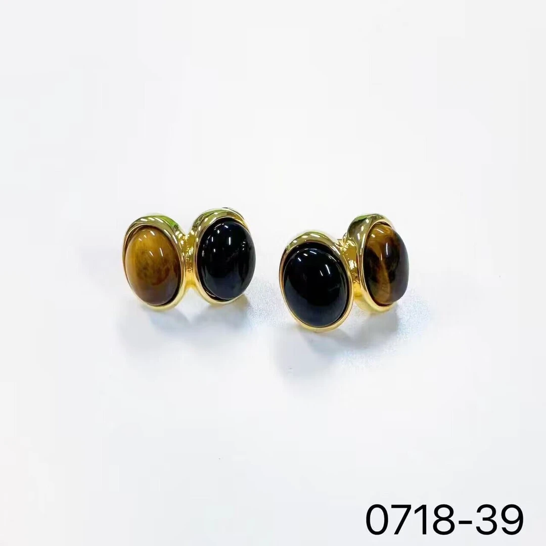 铜合金耳饰 0718气质时尚百搭小众简约精致美拉德双色耳钉