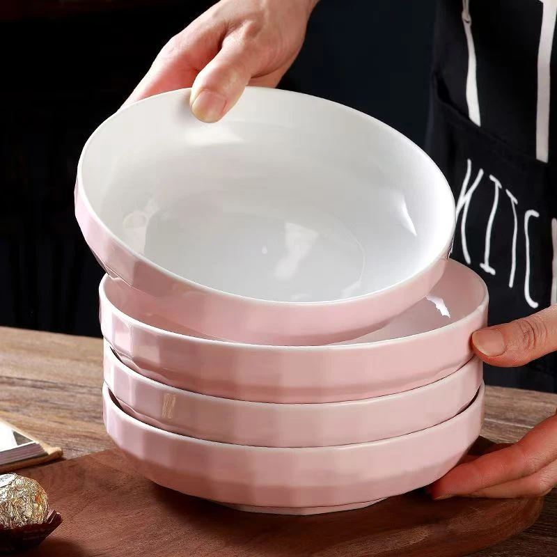 陶园春粉色4/6个装7.4英寸钻石盘可爱创意陶瓷釉下彩盘