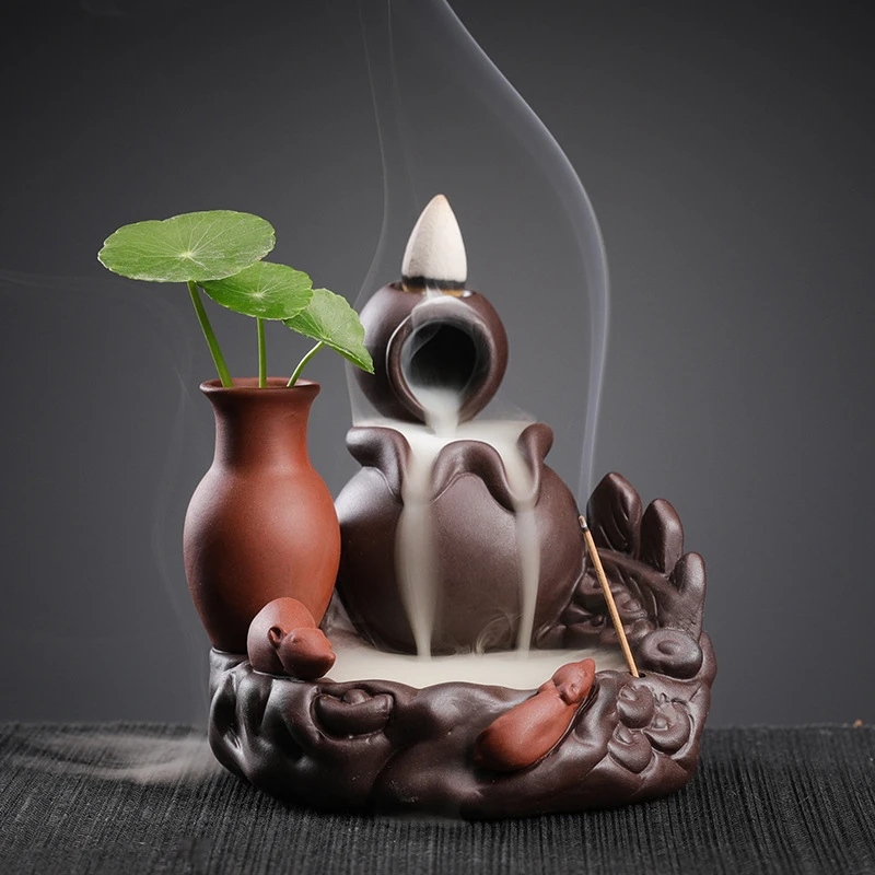 高端创意紫砂复古家用香薰炉倒流香茶道香炉摆件熏香茶器品茶留香