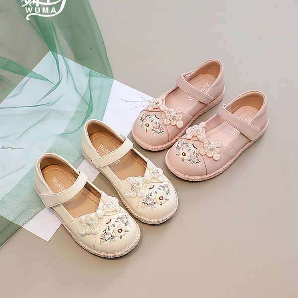 女童鞋子软底公主汉服鞋2024新款秋季女孩时尚中国风小皮鞋432178