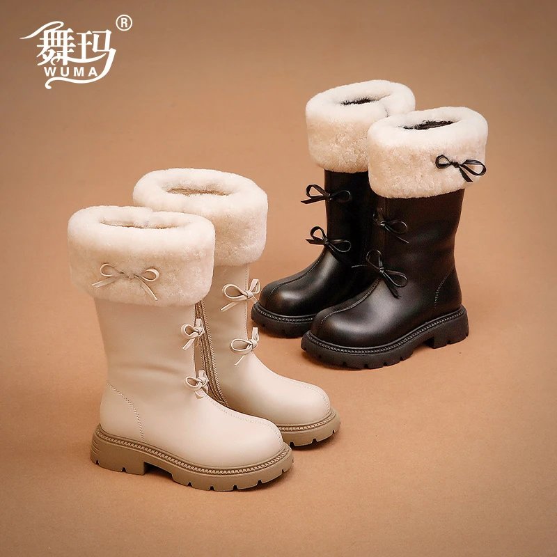 女童靴子儿童高筒靴2024新款冬季小女孩毛口长筒中大童棉鞋244037