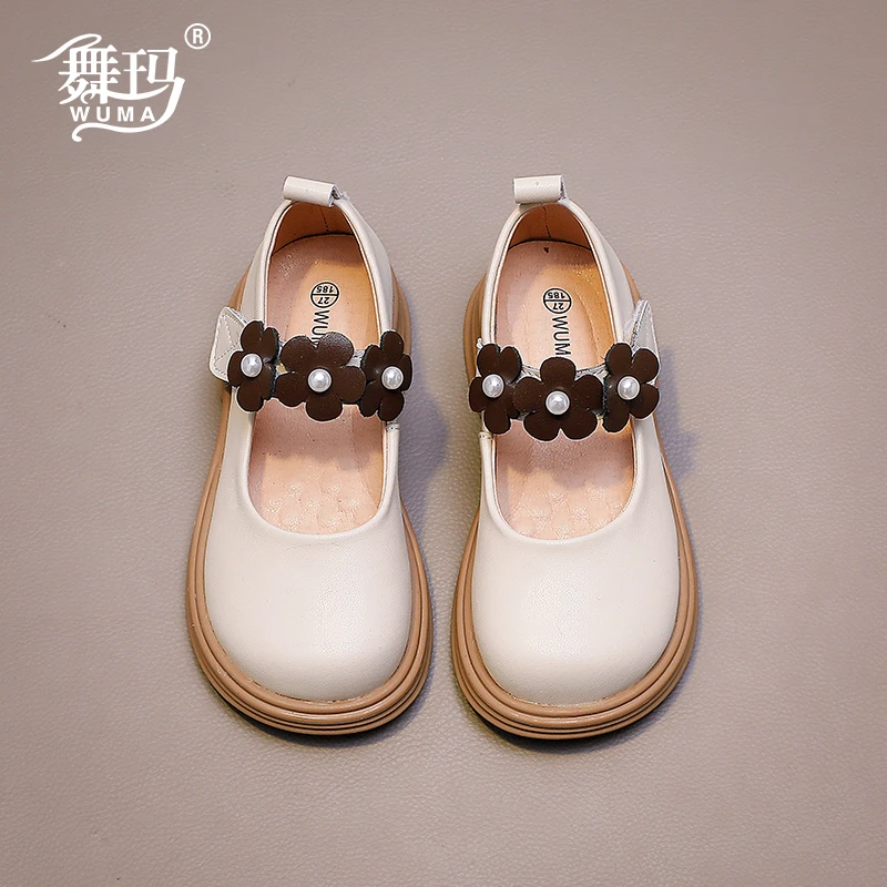 舞玛女童真皮公主鞋百搭鞋子2024新款春夏宝宝皮鞋软底单鞋411079