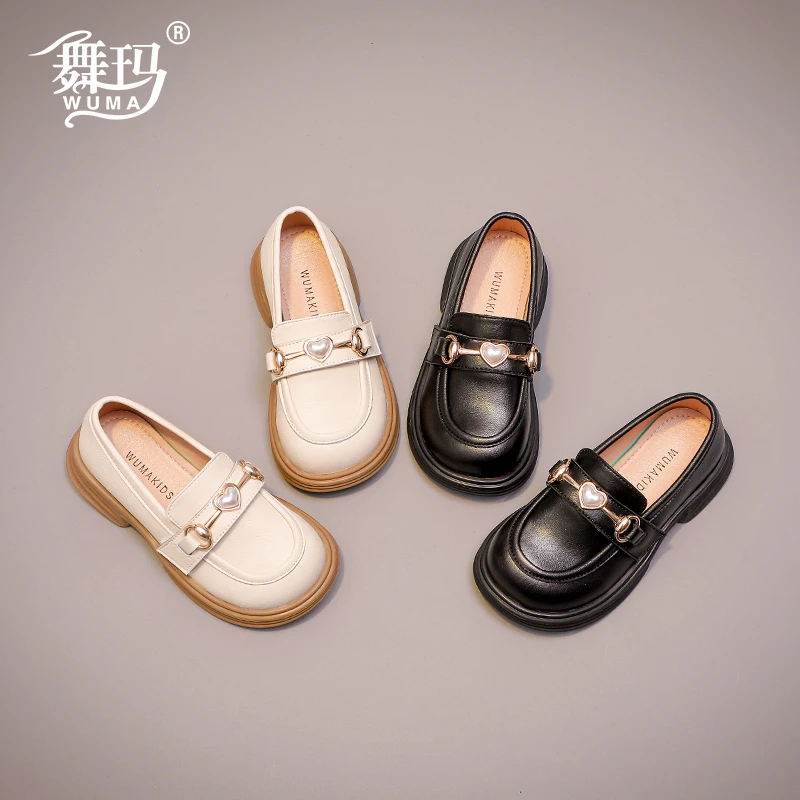 舞玛女童鞋子儿童公主黑色2024新款女孩秋季时尚英伦风单鞋233557