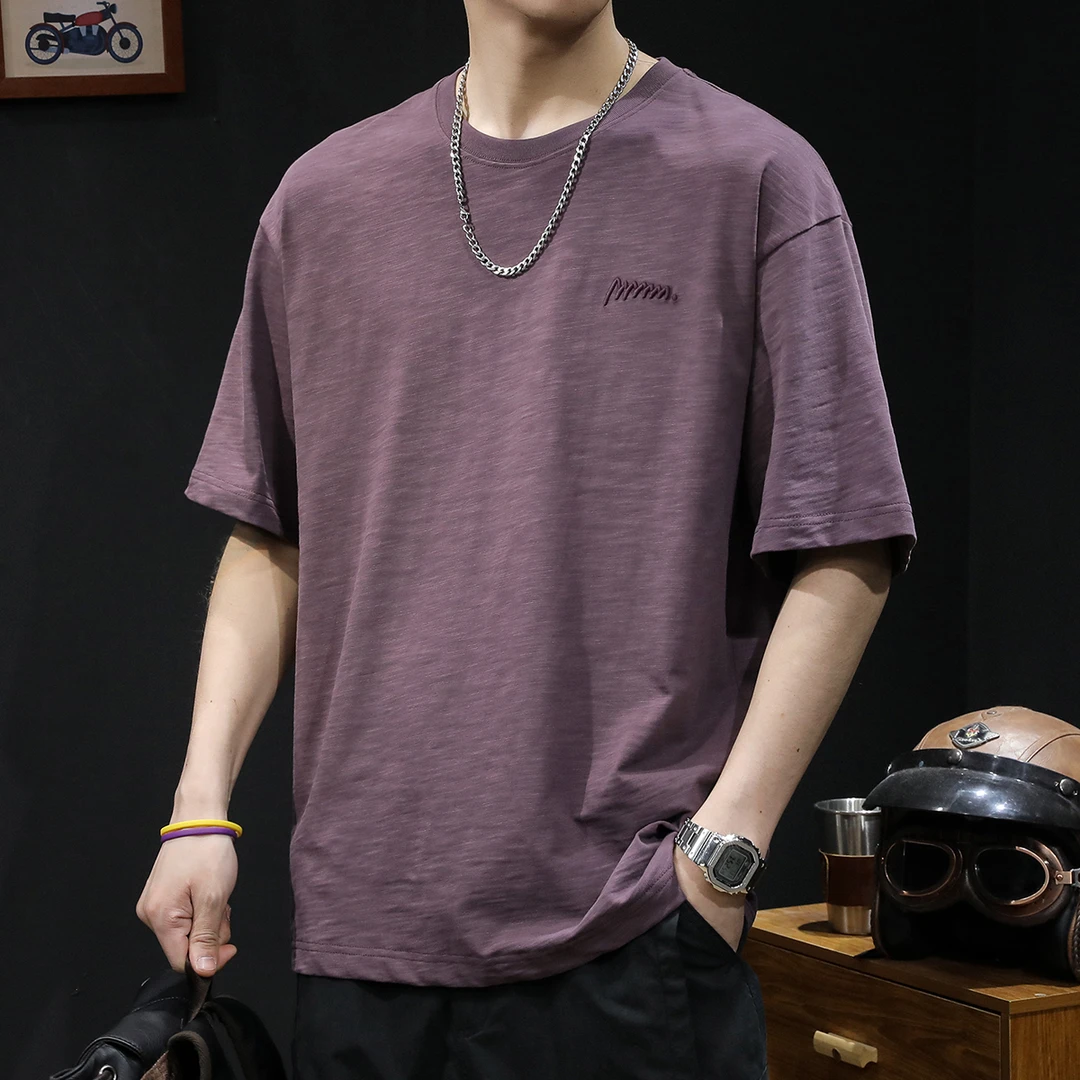 U&PURA2024新款男士竹节纯棉短袖t恤半袖宽松大码夏季重磅潮牌