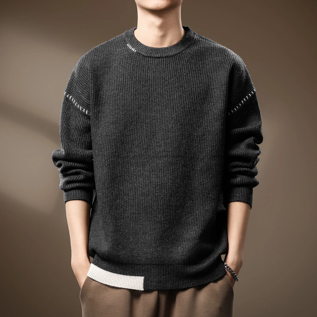 U&PURA男士春秋长袖重磅毛衣男宽松秋冬圆领休闲简约保暖针织衫男