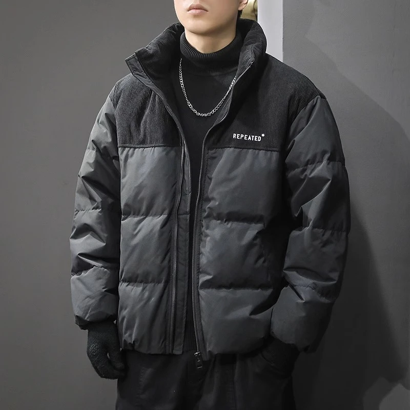 U&PURA冬季立领拼接羽绒服男加厚保暖棉袄面包服短款宽松潮流休闲