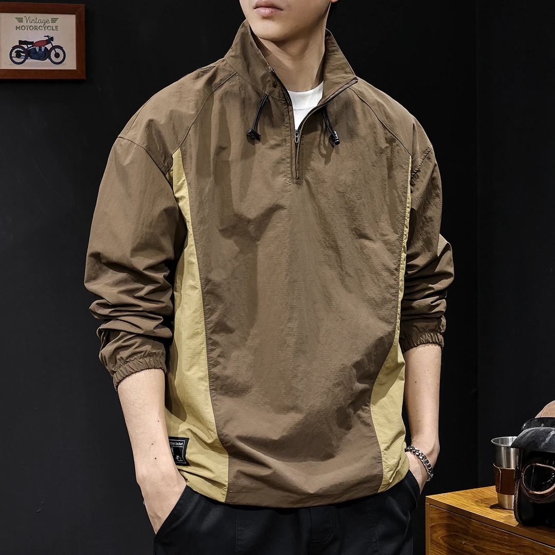 U&PURA户外拉链立领衬衫男2024新款休闲长袖大码速干冲锋衣外套