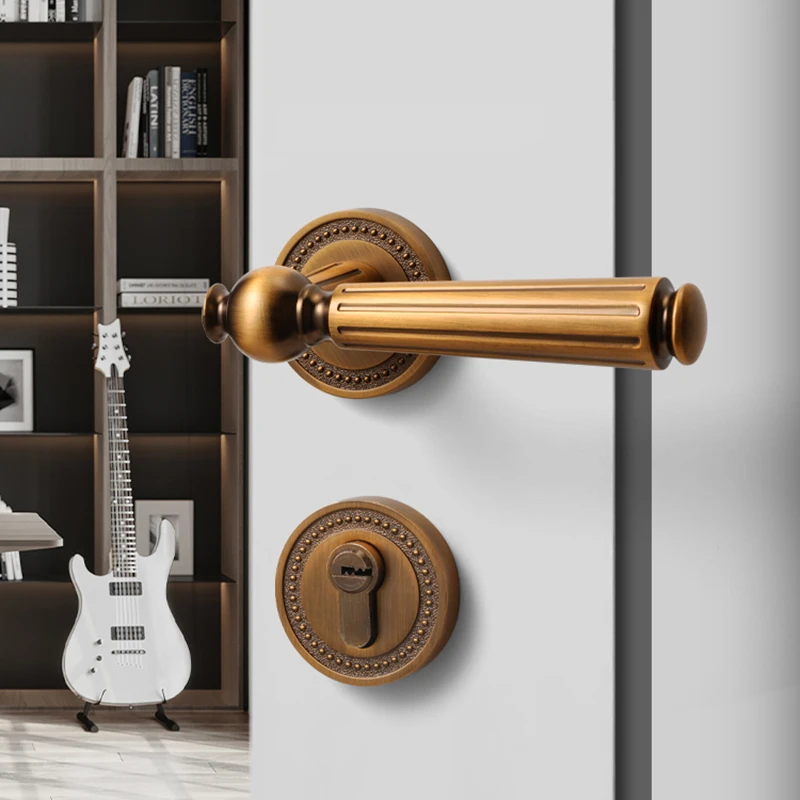 室内简约金色房间家用门把手分体静音磁吸法式房门锁卧室木门锁