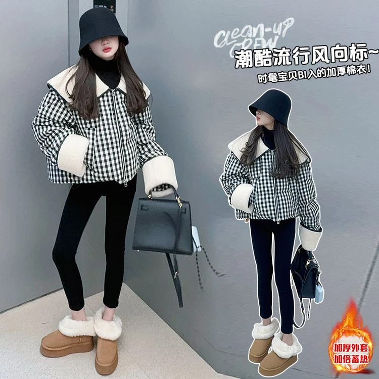 女童棉服2024新款冬季加厚洋气女孩衣服儿童棉袄女大童冬装外套潮