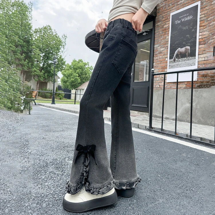 女童秋装裤子2024新款洋气大童女装秋季牛仔裤儿童春秋修身喇叭裤