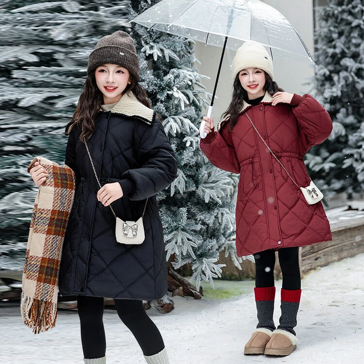 女童棉服冬装2024新款洋气中大童冬季加厚保暖棉衣中长款外套棉袄