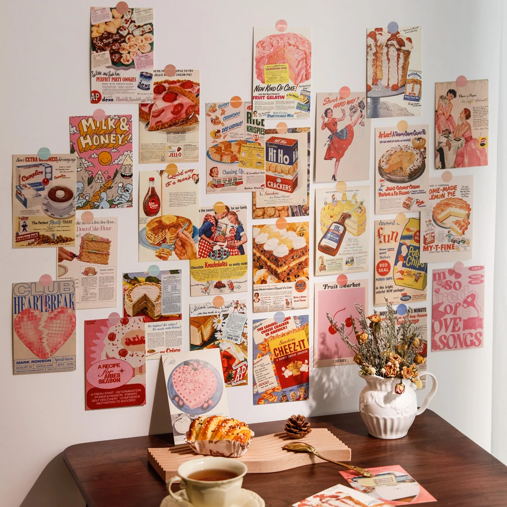 ins复古美式美食海报墙贴卡片网红打卡墙面装饰贴纸墙贴画明信片