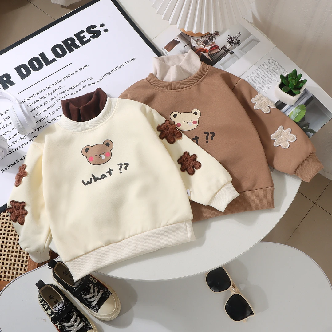 新款韩版男女童高领卡通卫衣秋冬时尚百搭保暖高领卫衣