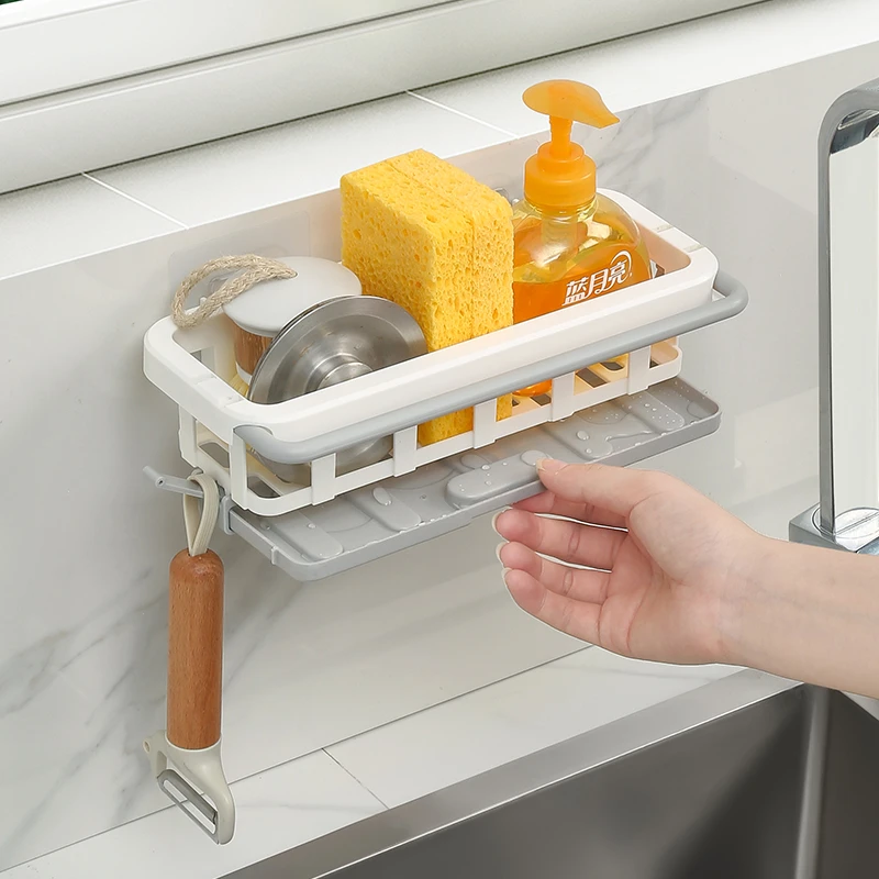 抹布架厨房收纳架免打孔置物架壁挂式挂钩多功能家用沥水水槽架子
