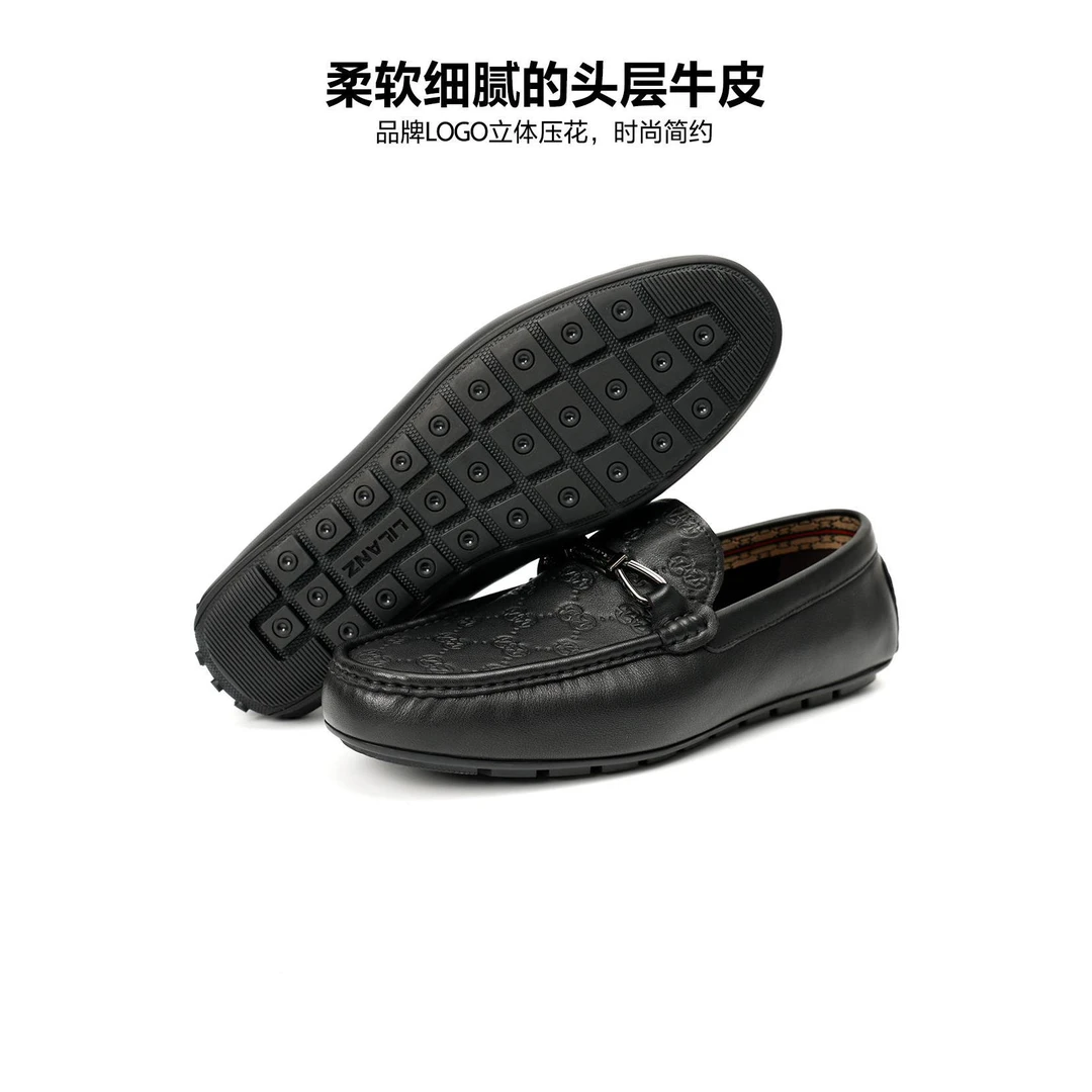 利郎【店长推荐】男士牛皮休闲真皮豆豆鞋柔软透气软底皮鞋24XXL002