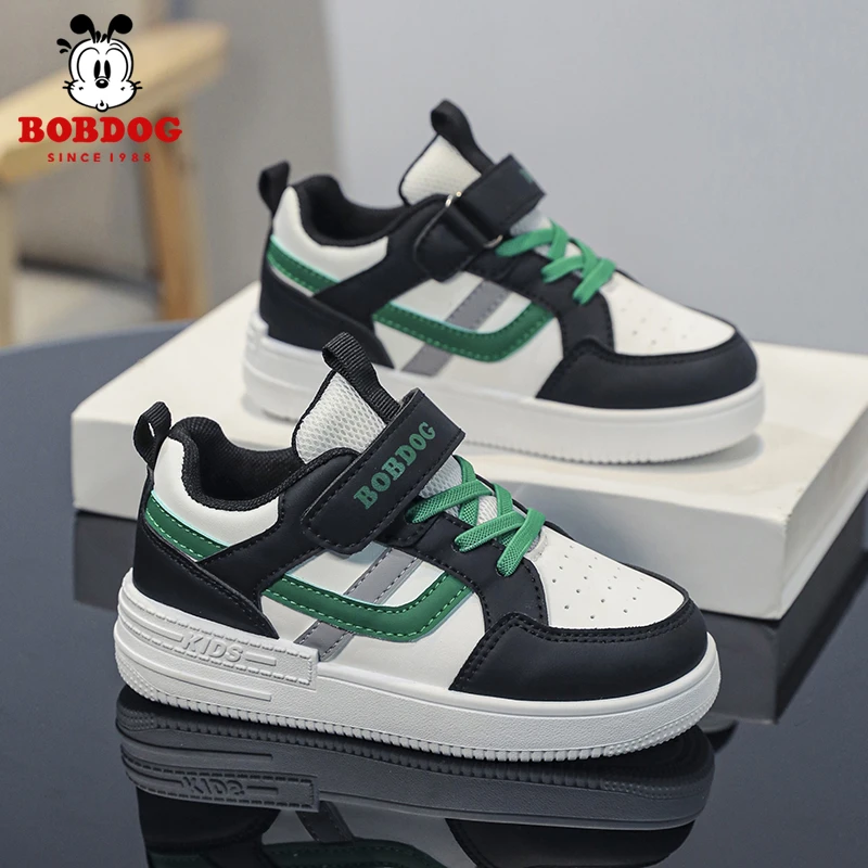 Bobdog/巴布豆2024秋冬新款男/女儿童皮面防水时尚休闲儿童板鞋