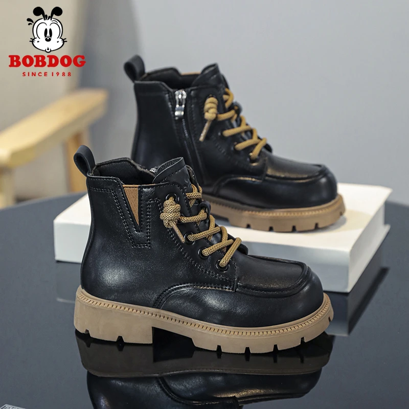Bobdog/巴布豆2024秋冬新款男/女儿童高帮时尚休闲高帮马丁鞋