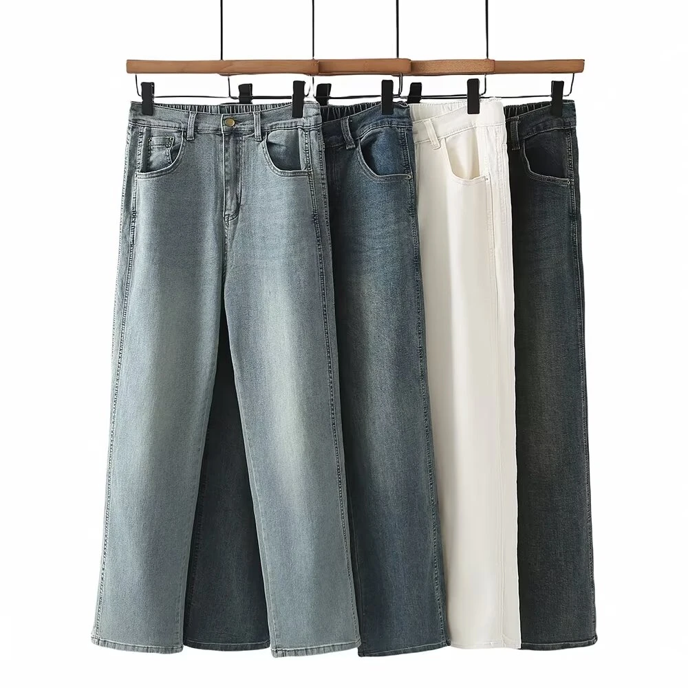 大码显瘦直筒牛仔裤女秋季新款胖MM宽松休闲窄版阔腿高腰拖地长裤