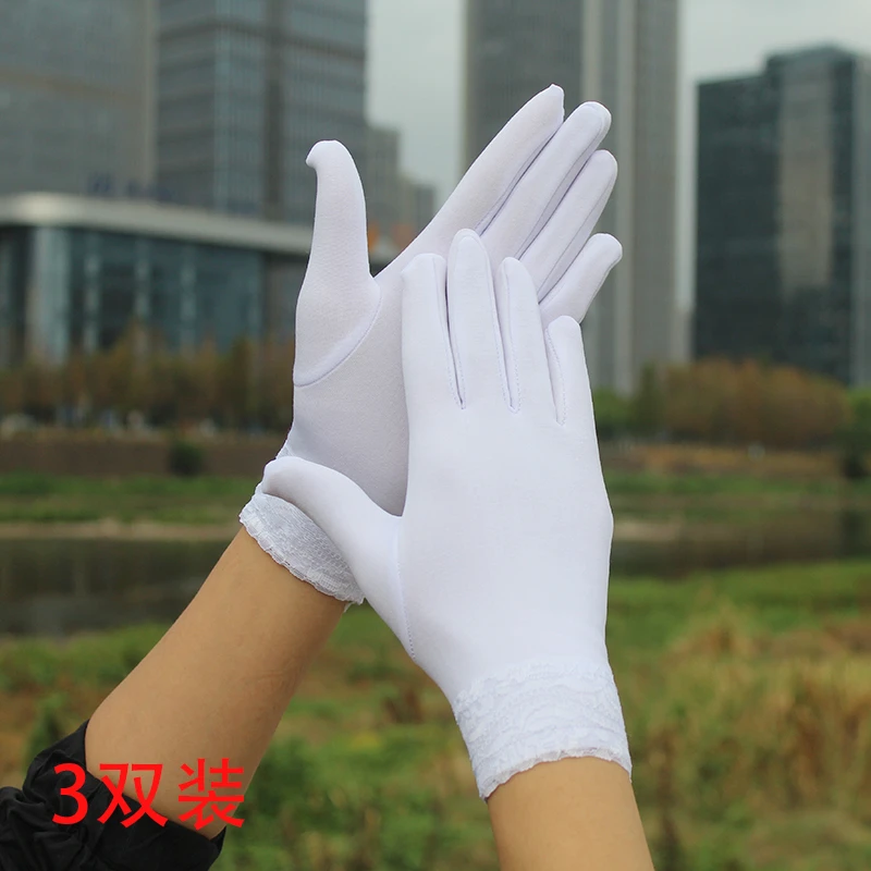 3双白色礼仪舞蹈手套女秋初冬薄绒保暖广场舞健身操晨练暖手初春