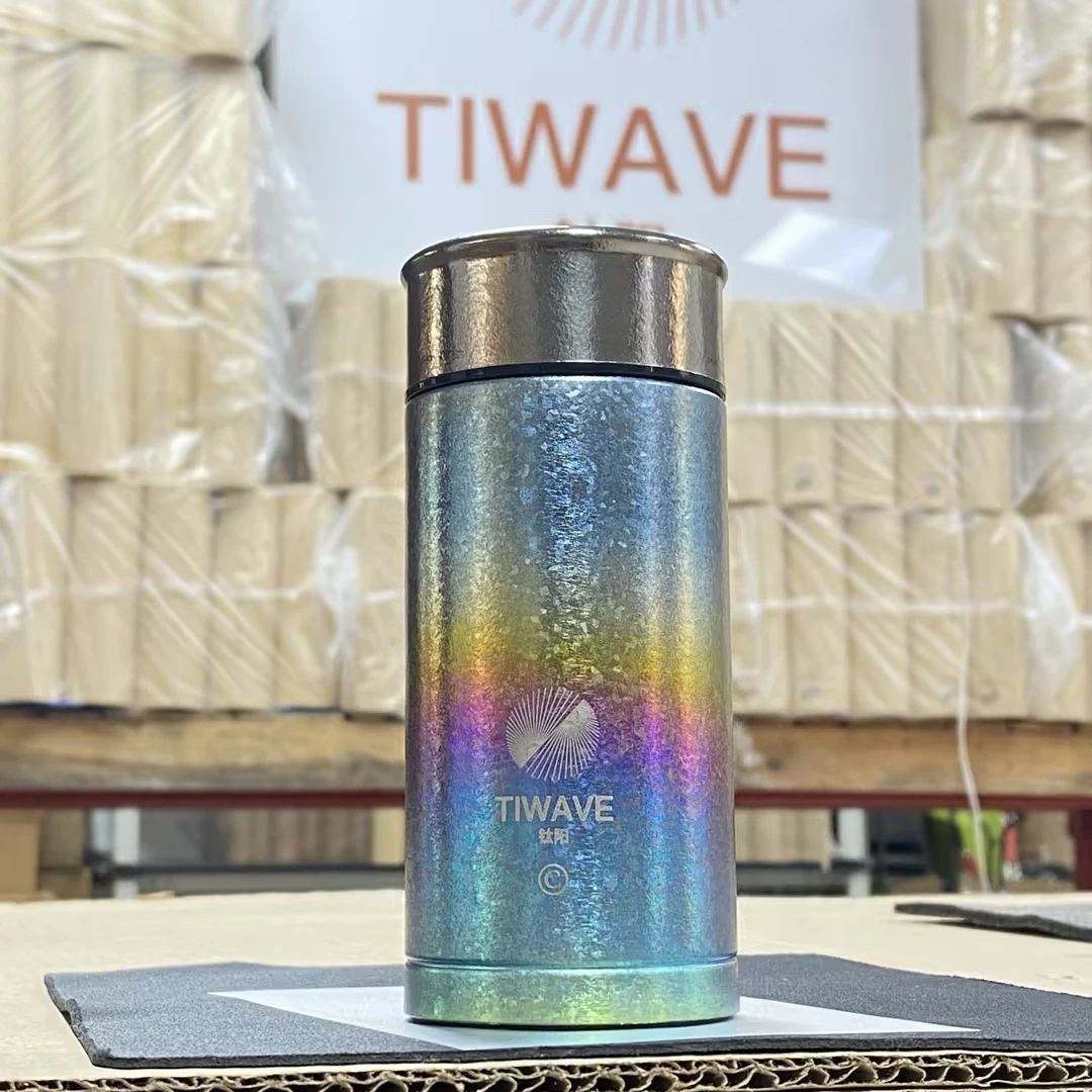 【金润推荐】钛阳双层纯钛200ml小冰花炫彩T盖保鲜杯-012187
