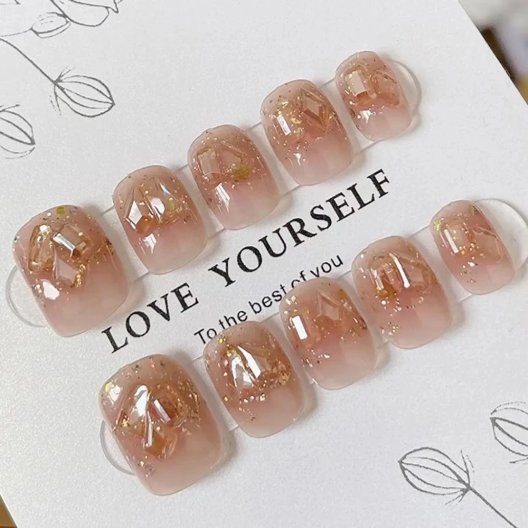 （短款）暗夜香槟美甲贴小清新日常法式经典穿戴甲片