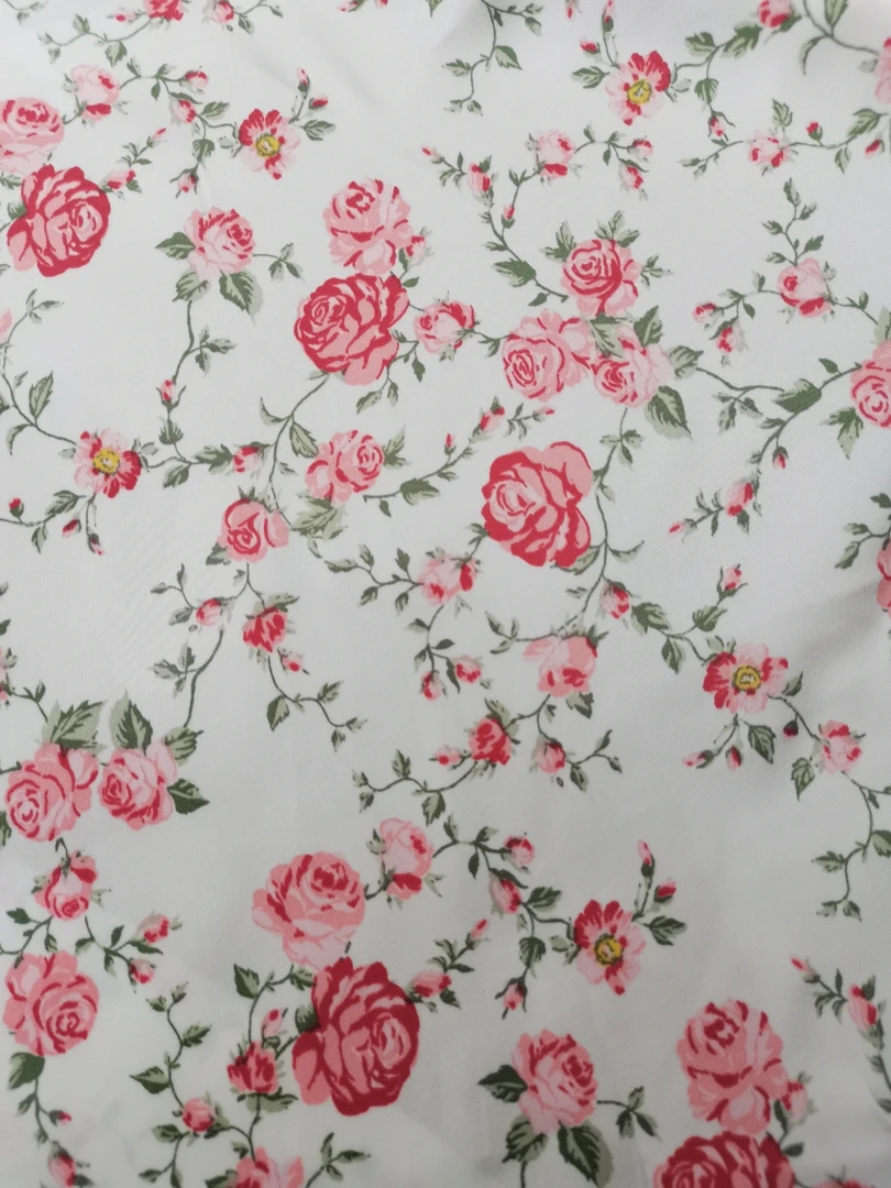 微弹力破卡布料 HPK0189 白底粉玫瑰花 可做夏季连衣裙 寸衣面料