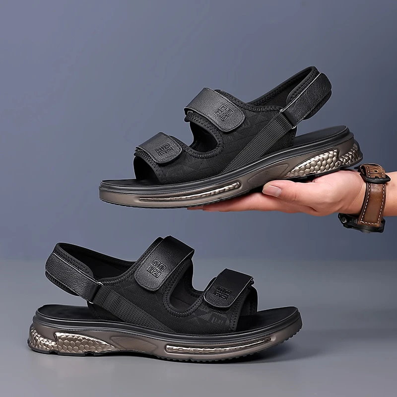 法菲欧男鞋头层牛皮夏季新款休闲时尚百搭软底防滑男士凉鞋沙滩鞋