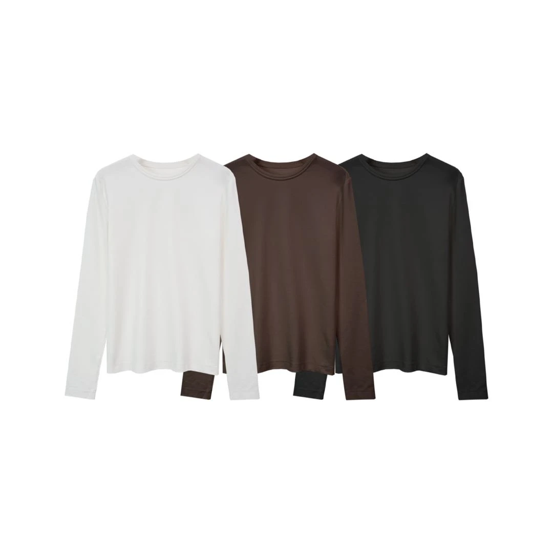 【打底T恤】TWO WEAVERBIRDS长袖纯色简约t恤C92/2023-2