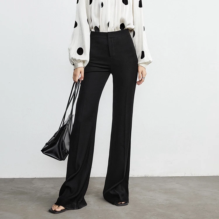 超模神裤筷子腿微喇阔腿裤气质显高显瘦显腿长通勤百搭黑色喇叭裤