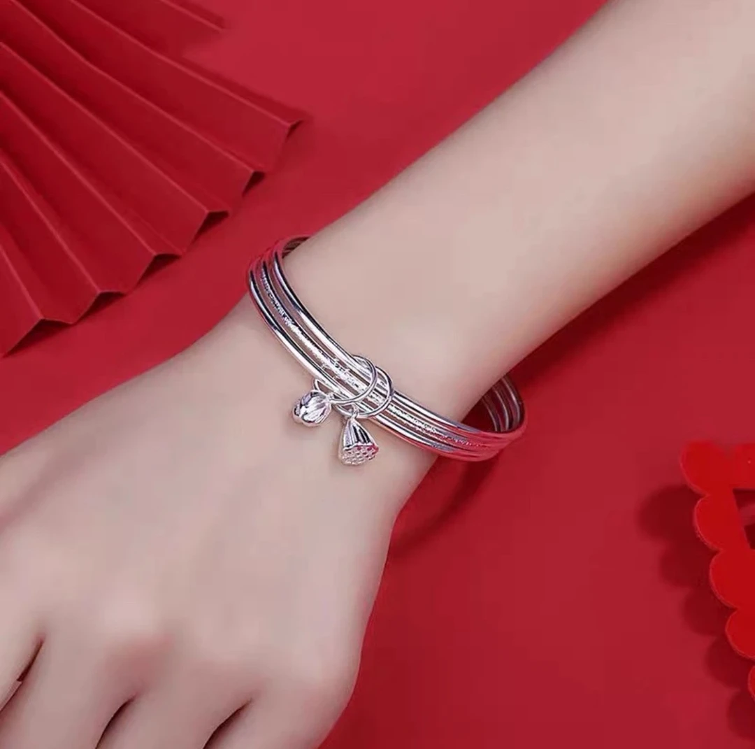 足银手镯 足银手镯 （A11）三生三世莲蓬气质闭口时尚百搭浪漫手镯