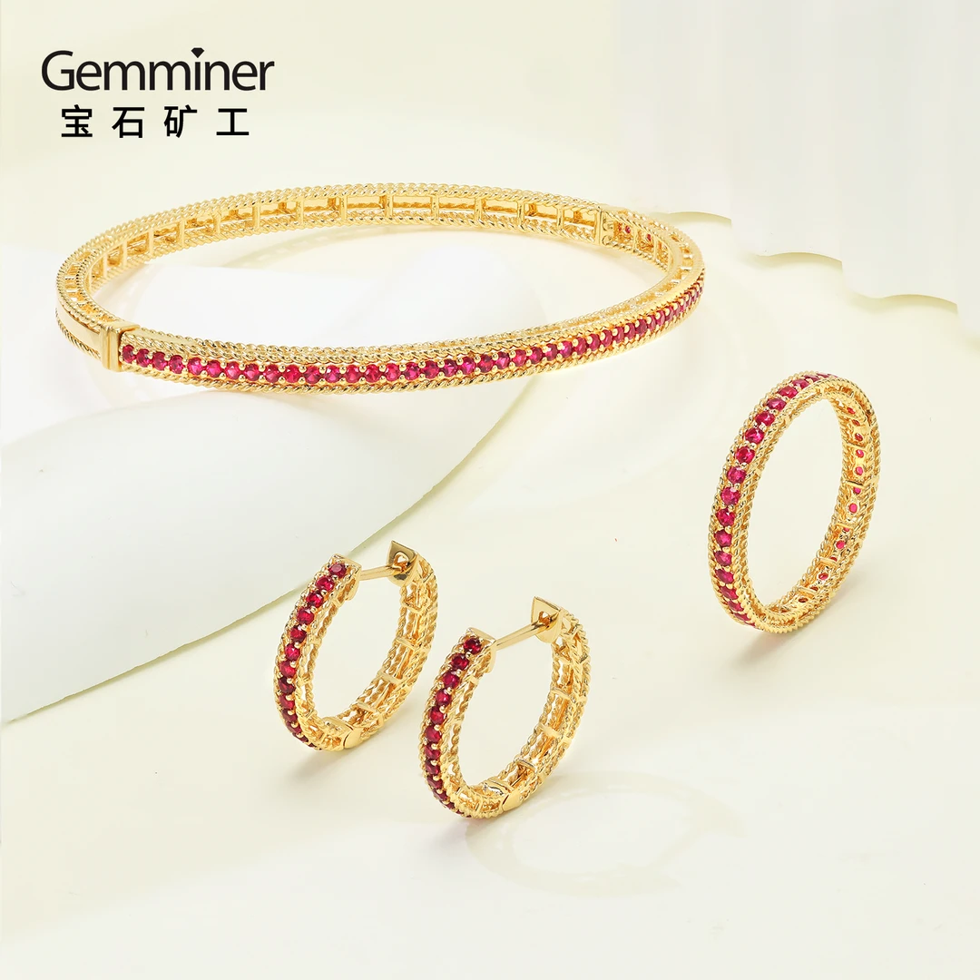 宝石矿工【经典编织】18K金红宝石手镯戒指耳饰